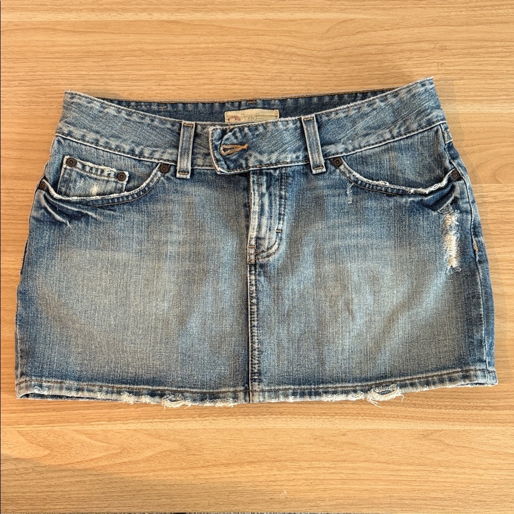 BKE Distressed Blue Denim Mini Skirt